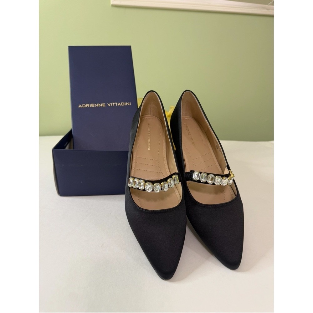 Adrienne Vittadini Penelope Black satin Crystal Strap Maryjane flat woman 11